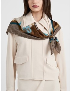 Foulard in twill di seta con cinghie e Op Borbonese – Castagno - foto 1 2