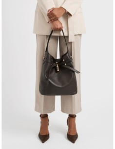 Borsa secchiello Medium in pelle Borbonese Premiere – Cacao - foto 1 2