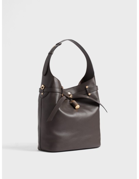Borsa secchiello Medium in pelle Borbonese Premiere – Cacao - foto 3