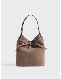 Borsa secchiello Medium in crosta scamosciata Borbonese Premiere – Cenere/ebano - foto 1