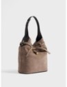 Borsa secchiello Medium in crosta scamosciata Borbonese Premiere – Cenere/ebano