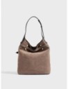 Borsa secchiello Medium in crosta scamosciata Borbonese Premiere – Cenere/ebano