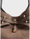 Borsa secchiello Medium in crosta scamosciata Borbonese Premiere – Cenere/ebano