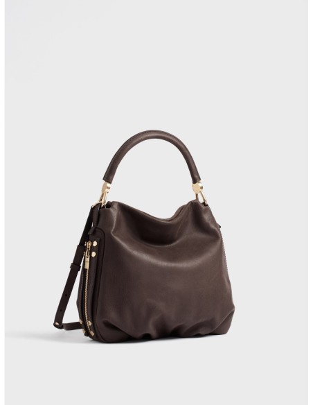 Borsa hobo Small in pelle effetto nabuk Borbonese Bice – Cacao - foto 3