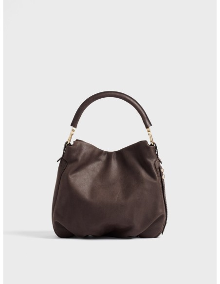 Borsa hobo Small in pelle effetto nabuk Borbonese Bice – Cacao - foto 4