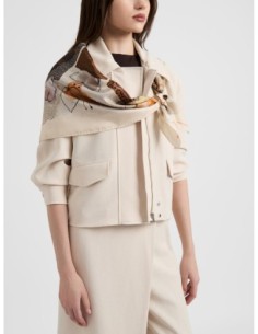 Foulard in twill di seta con farfalle Borbonese – Caramello - foto 1 2