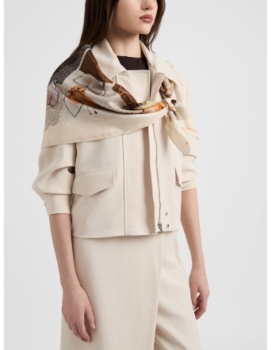 Foulard in twill di seta con farfalle Borbonese – Caramello - foto 2