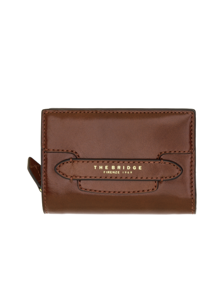 Portafoglio medio donna con zip in pelle The Bridge Lucrezia – Marrone/Oro - foto 1