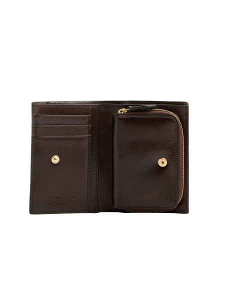 Portafoglio medio donna con zip in pelle The Bridge Lucrezia – Moka/Oro - foto 3