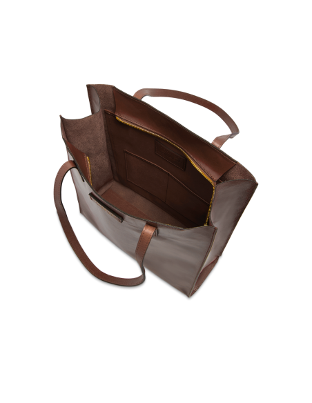 Borsa shopper verticale in pelle The Bridge Mirra – Moka/Oro - foto 4