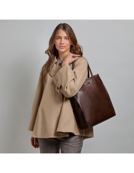 Borsa shopper verticale in pelle The Bridge Mirra – Moka/Oro - foto 5