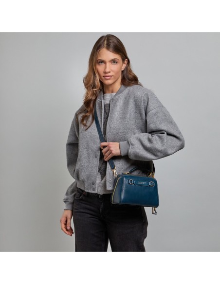 Borsa a mano piccola in pelle con tracolla The Bridge Laura – Notte/Oro - foto 6