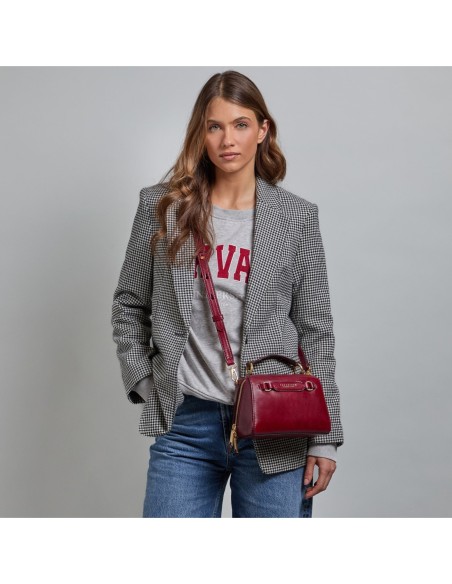 Borsa a mano piccola in pelle con tracolla The Bridge Laura – Barolo/Oro - foto 6