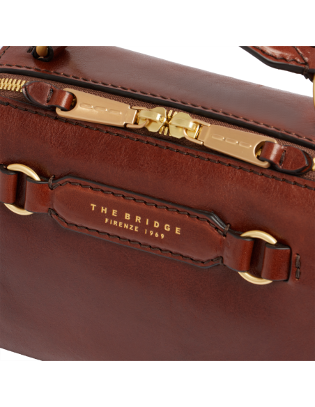 Borsa a mano piccola in pelle con tracolla The Bridge Laura – Marrone/Oro - foto 5