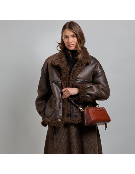 Borsa a mano piccola in pelle con tracolla The Bridge Laura – Marrone/Oro - foto 7