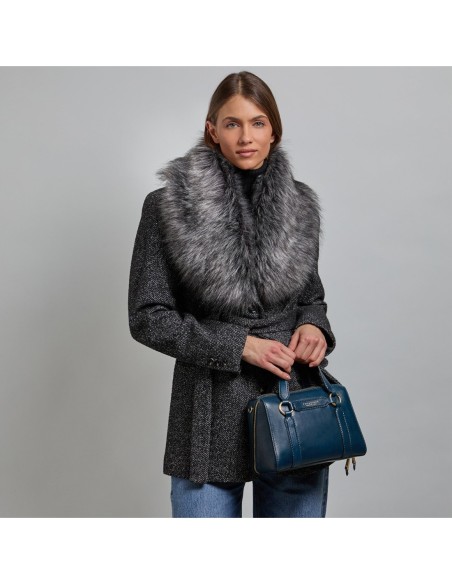 Borsa a mano media in pelle con zip e tracolla The Bridge Laura – Notte/Oro - foto 5