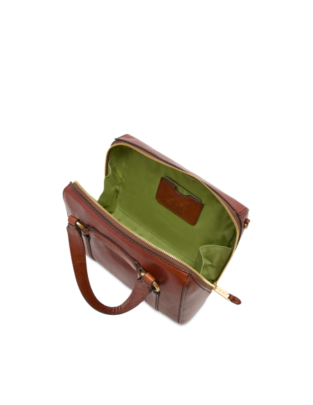 Borsa a mano media in pelle con zip e tracolla The Bridge Laura – Marrone/Oro - foto 4