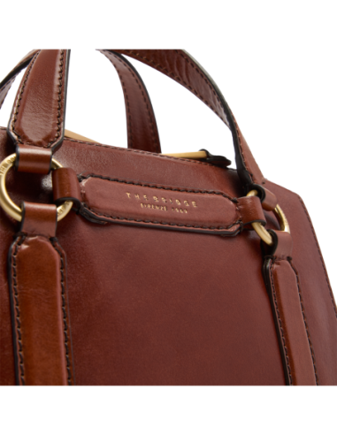 Borsa a mano media in pelle con zip e tracolla The Bridge Laura – Marrone/Oro - foto 5