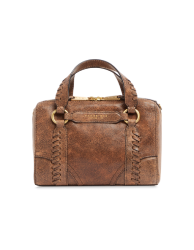 Borsa a mano in pelle cracklé con tracolla The Bridge Laura Wow – Moka/Oro - foto 1