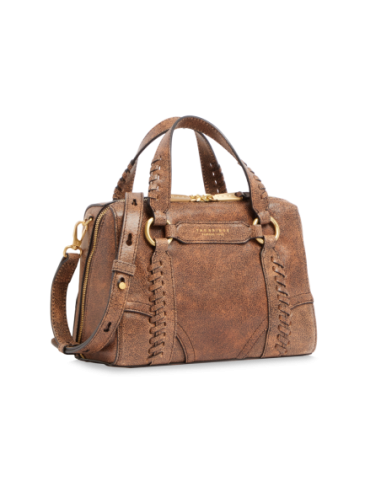 Borsa a mano in pelle cracklé con tracolla The Bridge Laura Wow – Moka/Oro - foto 2