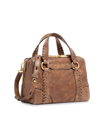 Borsa a mano in pelle cracklé con tracolla The Bridge Laura Wow – Moka/Oro - foto 2