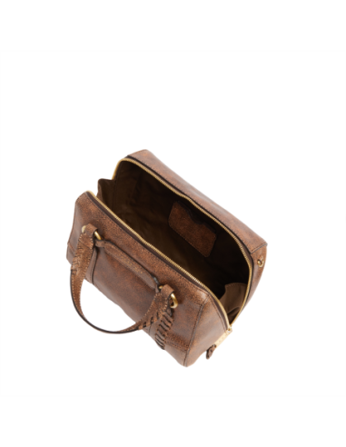 Borsa a mano in pelle cracklé con tracolla The Bridge Laura Wow – Moka/Oro - foto 4