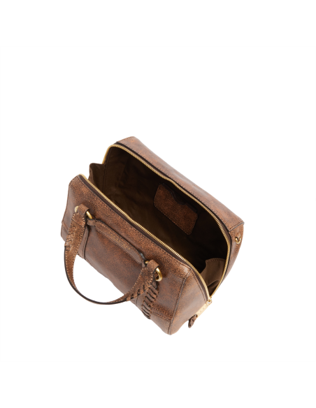 Borsa a mano in pelle cracklé con tracolla The Bridge Laura Wow – Moka/Oro - foto 4