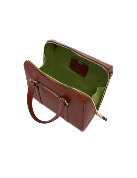 Borsa a mano grande in pelle con zip e tracolla The Bridge Laura – Marrone/Oro - foto 4