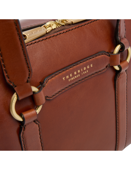 Borsa a mano grande in pelle con zip e tracolla The Bridge Laura – Marrone/Oro - foto 5