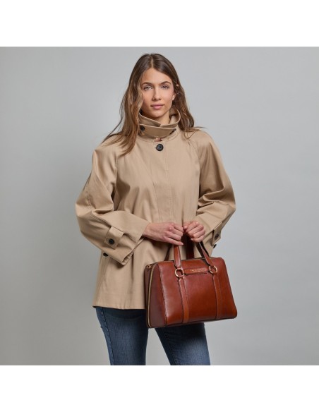 Borsa a mano grande in pelle con zip e tracolla The Bridge Laura – Marrone/Oro - foto 6