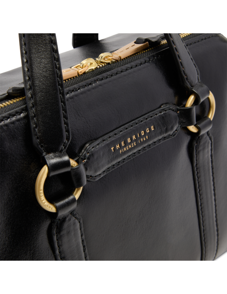 Borsa a mano grande in pelle con zip e tracolla The Bridge Laura – Nero/Oro - foto 5