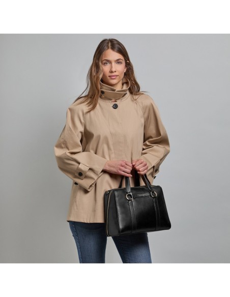 Borsa a mano grande in pelle con zip e tracolla The Bridge Laura – Nero/Oro - foto 6