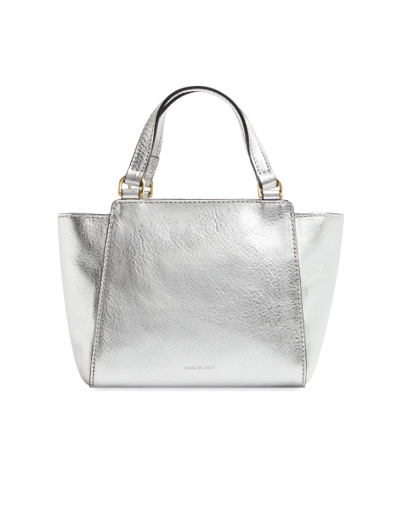 Borsa a mano in pelle laminata argento con tracolla The Bridge Lucrezia – Argento/Oro - foto 3