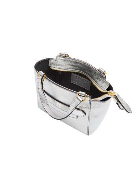 Borsa a mano in pelle laminata argento con tracolla The Bridge Lucrezia – Argento/Oro - foto 4