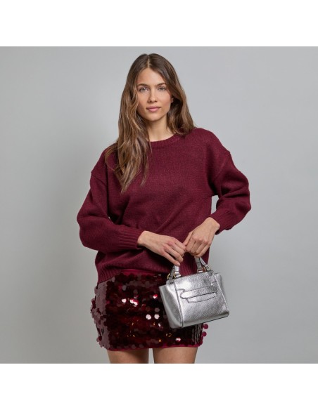 Borsa a mano in pelle laminata argento con tracolla The Bridge Lucrezia – Argento/Oro - foto 5