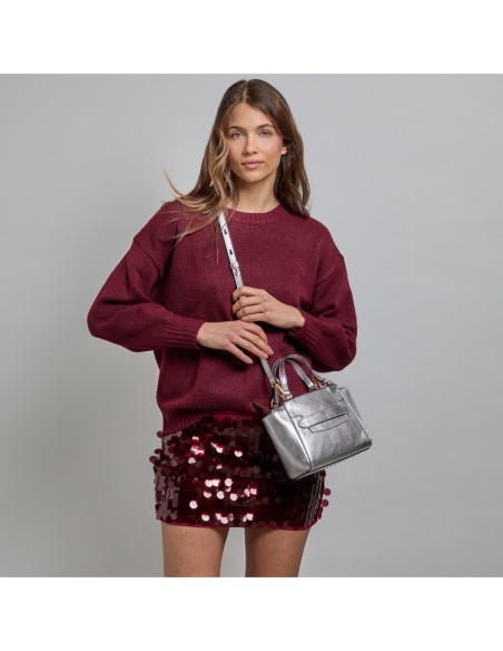Borsa a mano in pelle laminata argento con tracolla The Bridge Lucrezia – Argento/Oro - foto 6