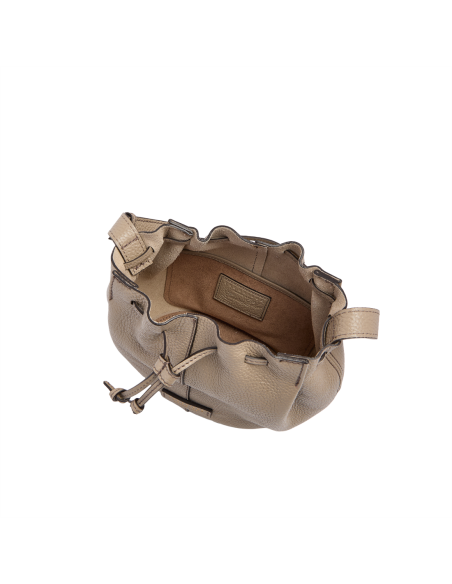 Borsa secchiello in pelle con coulisse The Bridge Marisa – Greige/Oro - foto 4