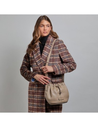 Borsa secchiello in pelle con coulisse The Bridge Marisa – Greige/Oro - foto 5
