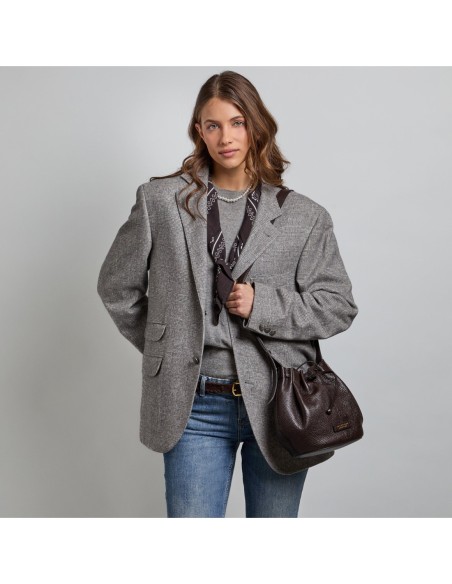 Borsa secchiello in pelle con coulisse The Bridge Marisa – Moka/Oro - foto 5