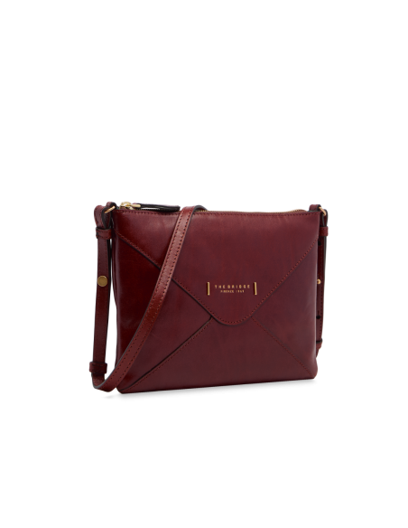 Borsa a tracolla a busta in pelle con zip The Bridge Frida – Barolo/Oro - foto 2