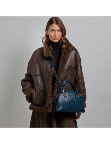Borsa a mano in pelle con tracolla e silhouette arrotondata The Bridge Magda – Notte/Oro - foto 7
