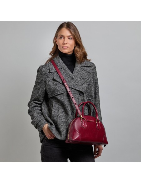 Borsa a mano in pelle con tracolla e silhouette arrotondata The Bridge Magda – Barolo/Oro - foto 6