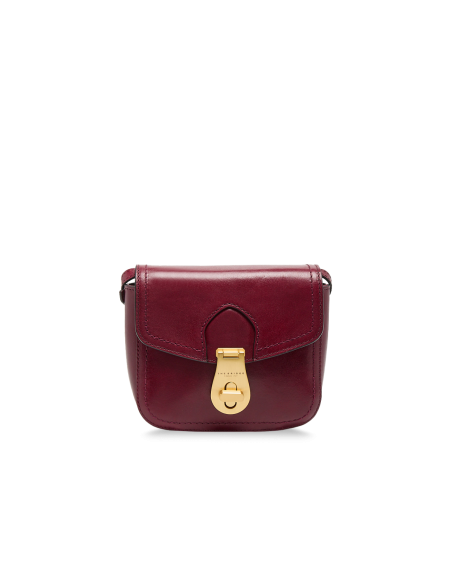 Borsa a tracolla piccola in pelle con patta The Bridge Mia – Barolo/Oro - foto 1