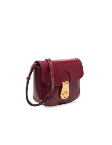 Borsa a tracolla piccola in pelle con patta The Bridge Mia – Barolo/Oro - foto 2