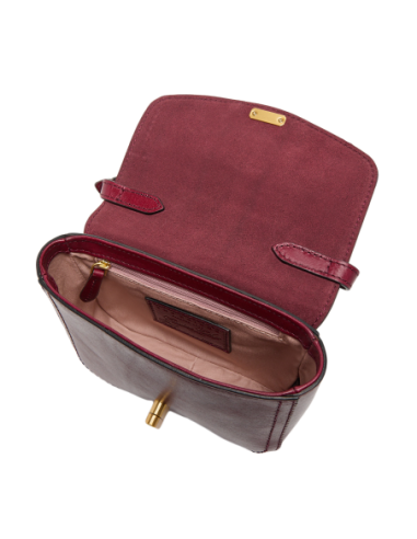 Borsa a tracolla piccola in pelle con patta The Bridge Mia – Barolo/Oro - foto 4