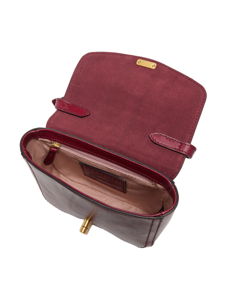 Borsa a tracolla piccola in pelle con patta The Bridge Mia – Barolo/Oro - foto 4