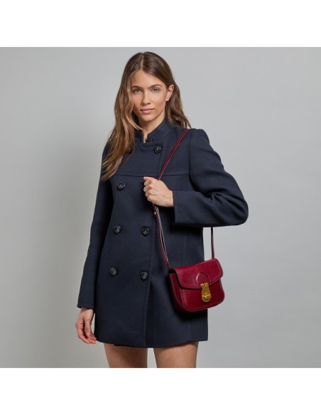 Borsa a tracolla piccola in pelle con patta The Bridge Mia – Barolo/Oro - foto 5