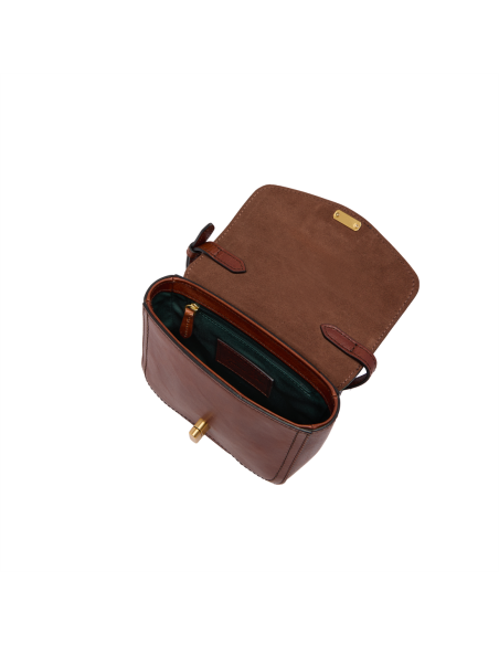 Borsa a tracolla piccola in pelle con patta The Bridge Mia – Marrone/Oro - foto 4