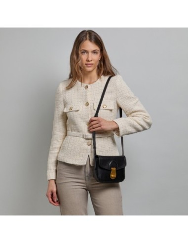 Borsa a tracolla piccola in pelle con patta The Bridge Mia – Nero/Oro - foto 5