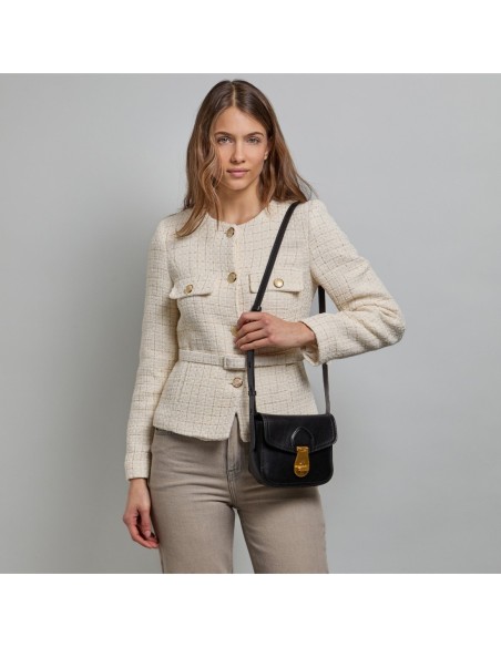 Borsa a tracolla piccola in pelle con patta The Bridge Mia – Nero/Oro - foto 5